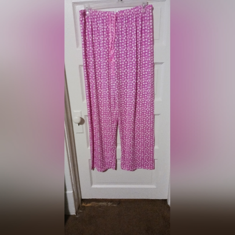 MAYFAIR Womens White Pink Pajama heart pants 1x new A-2